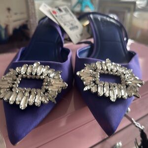 Zara silk crystal kitten heel shoes